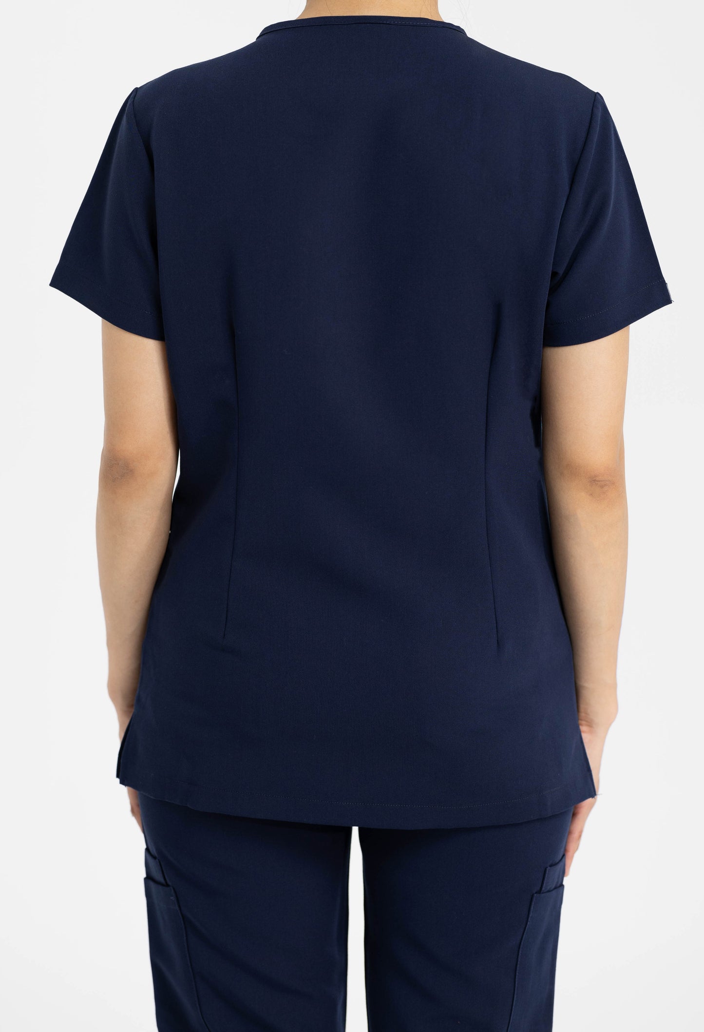 Women's V Neck Scrub top with Chest Pockets in Navy Blue