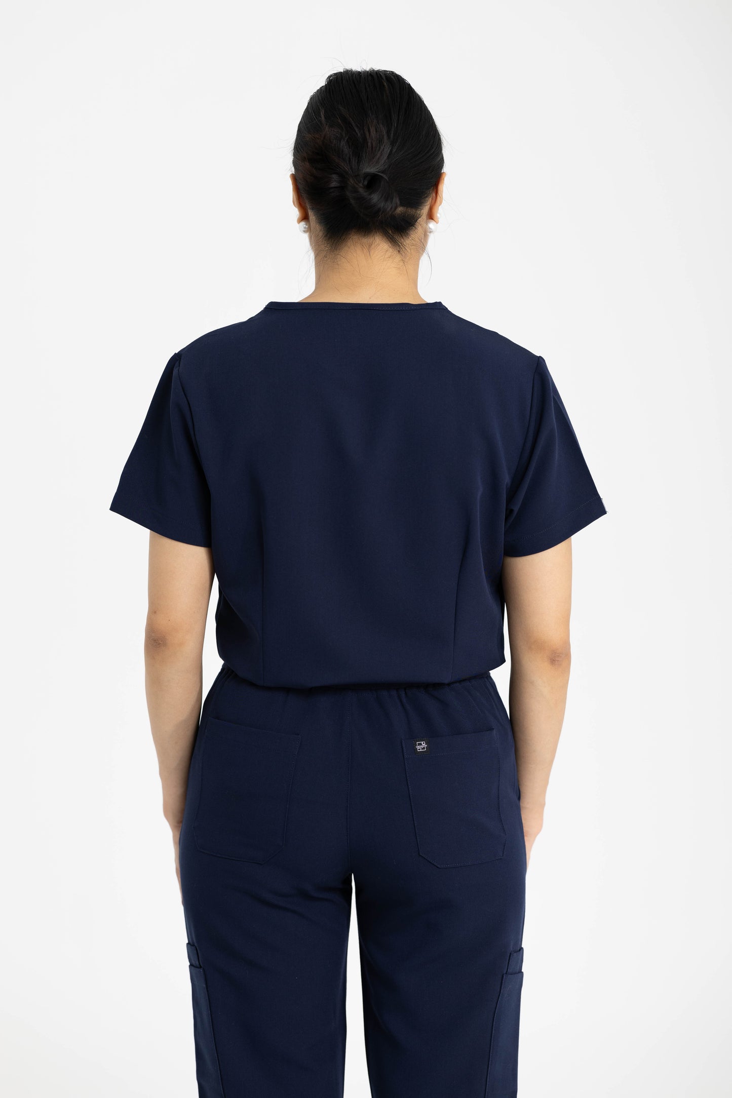 Women's V Neck Scrub top with Chest Pockets in Navy Blue
