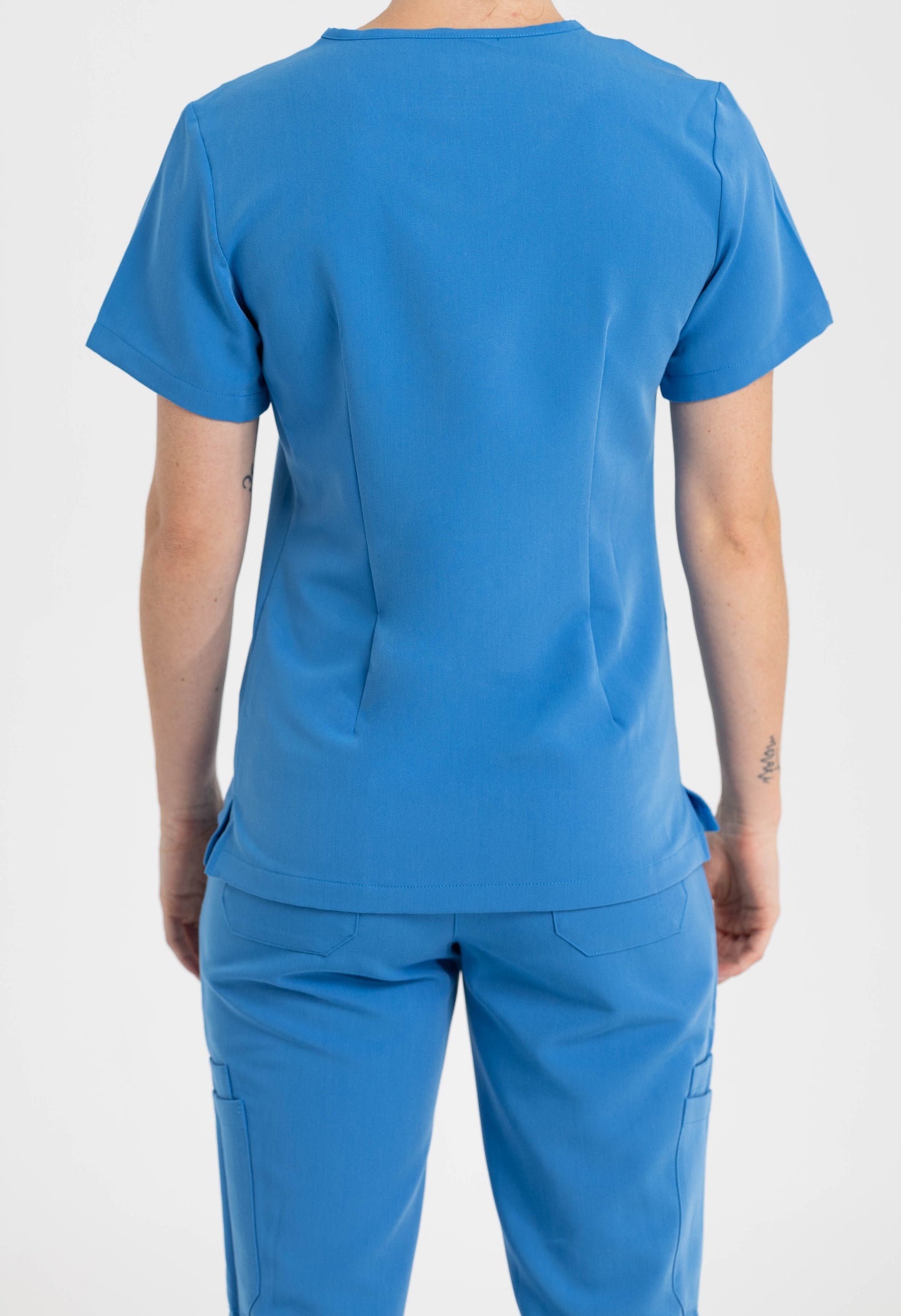 Women's V Neck Scrub Top with 3 pockets in Azure Blue