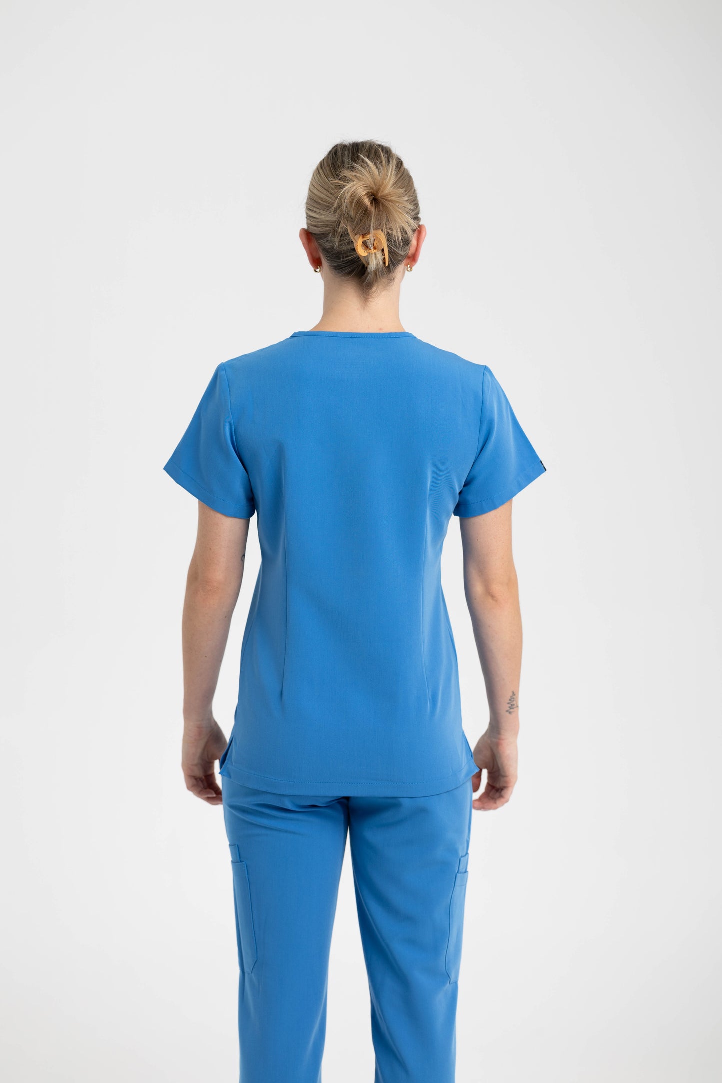 Women's V Neck Scrub top with Chest Pockets in Azure Blue