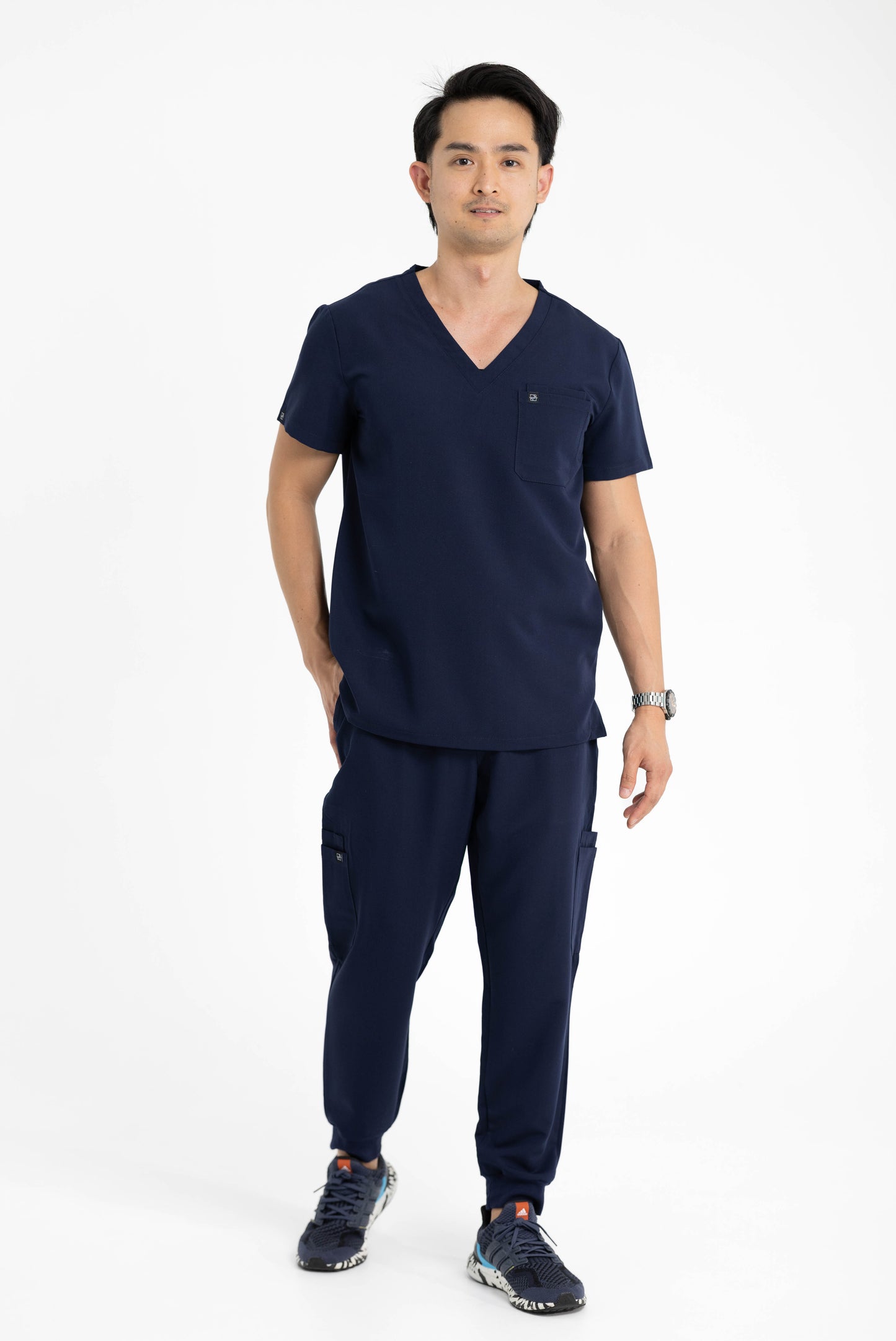 Men's V Neck Scrub top With Chest Pockets in Navy Blue