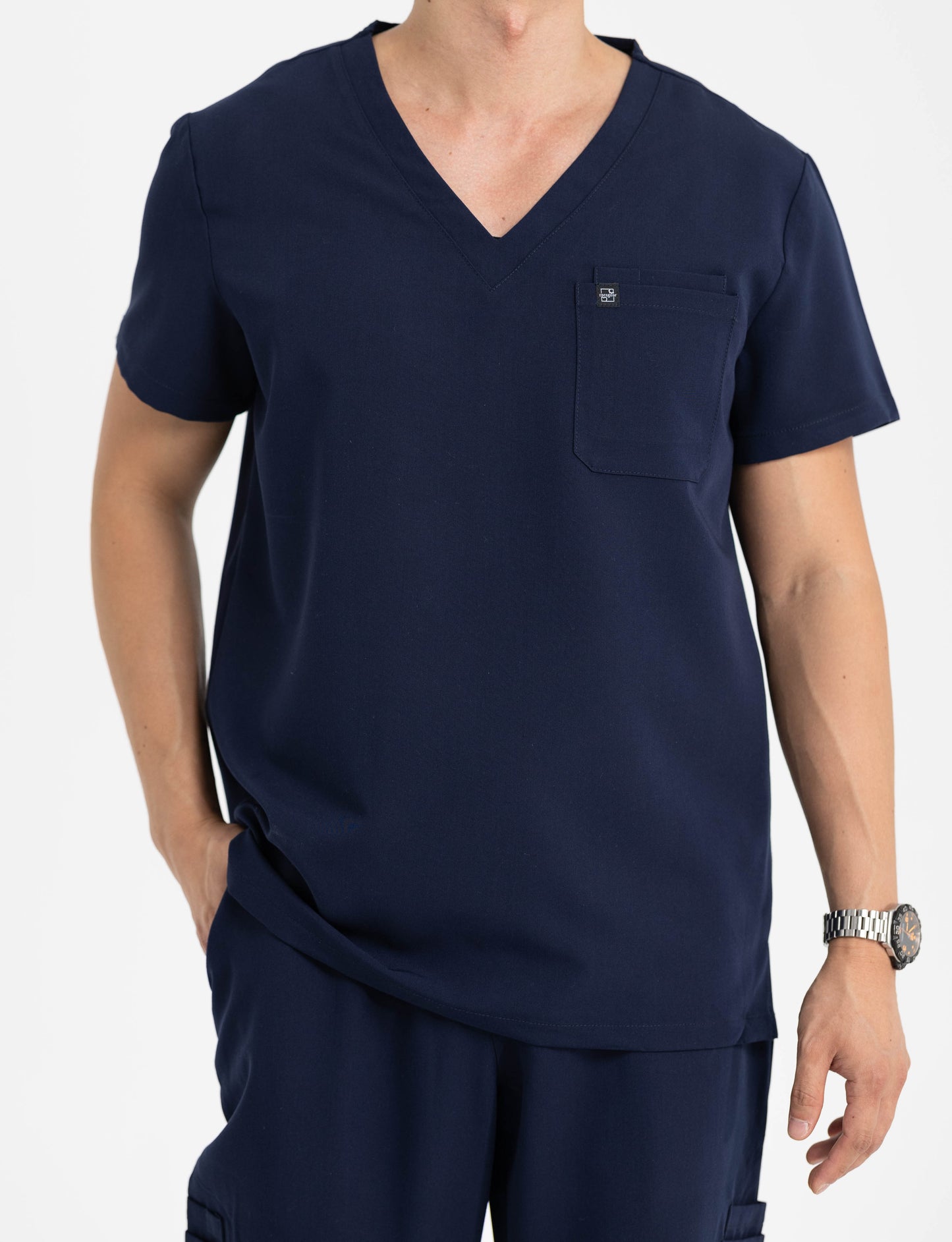 Men's V Neck Scrub top With Chest Pockets in Navy Blue