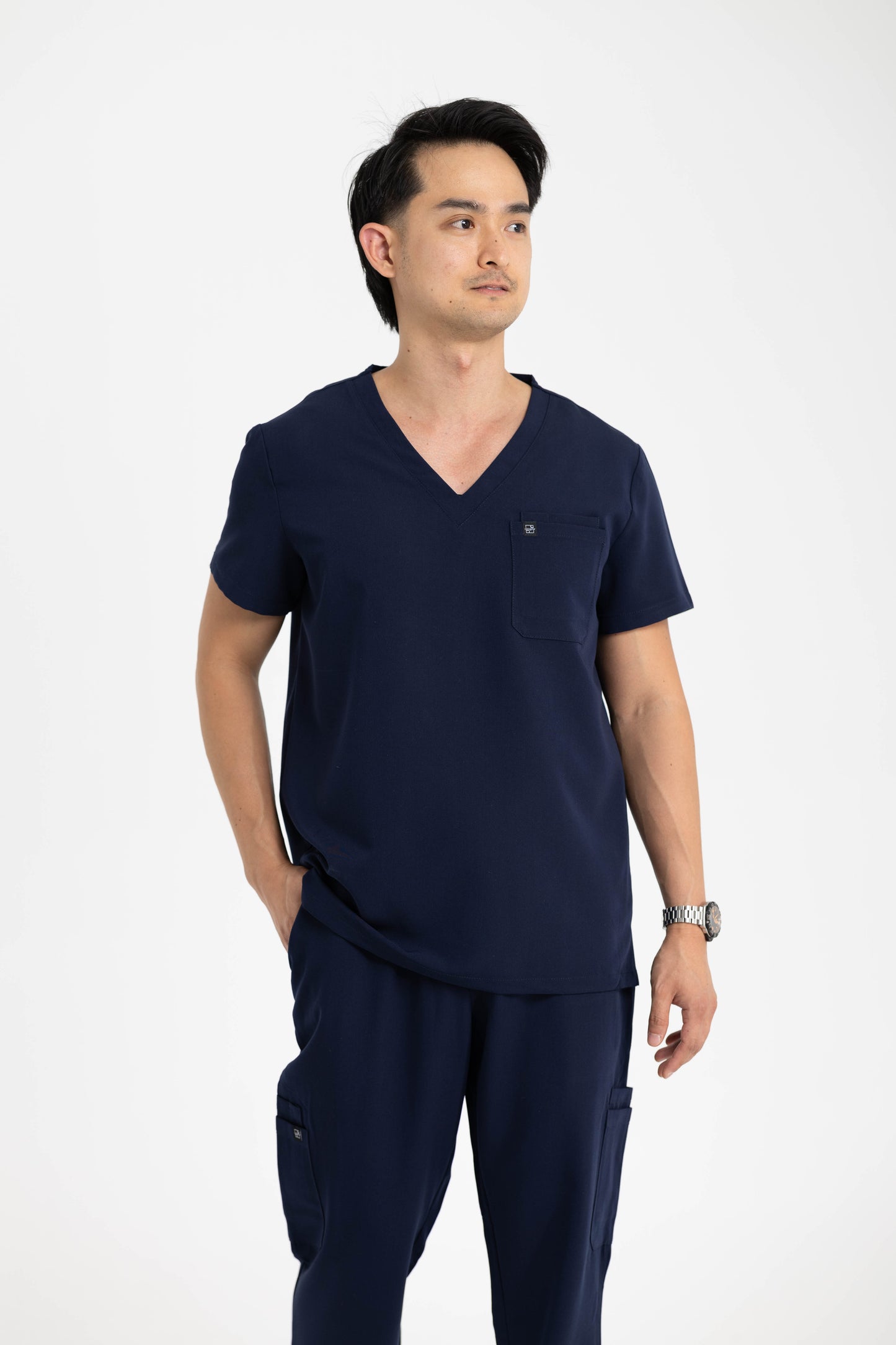 Men's V Neck Scrub top With Chest Pockets in Navy Blue