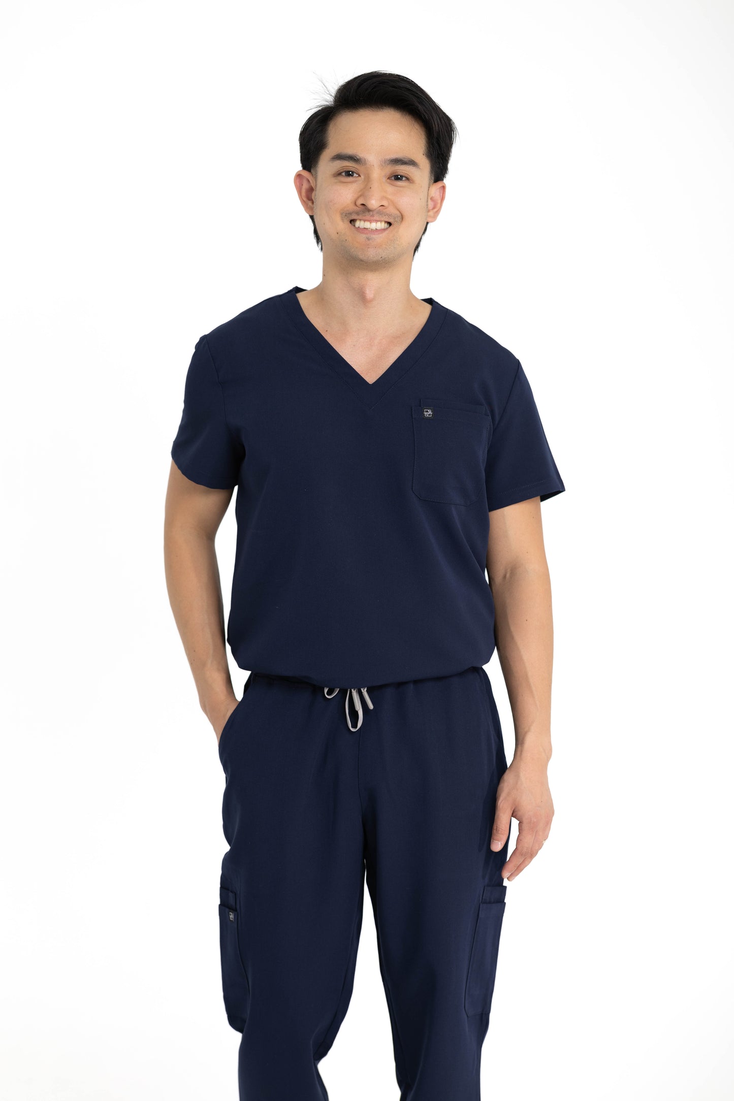 Men's V Neck Scrub top With Chest Pockets in Navy Blue