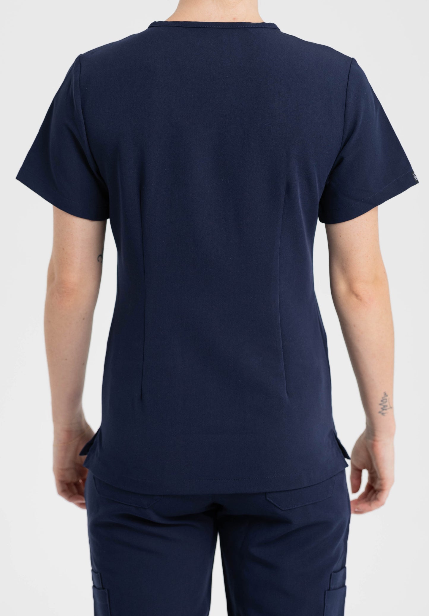 Women V Neck Scrub Top with 3 pockets Navy Blue