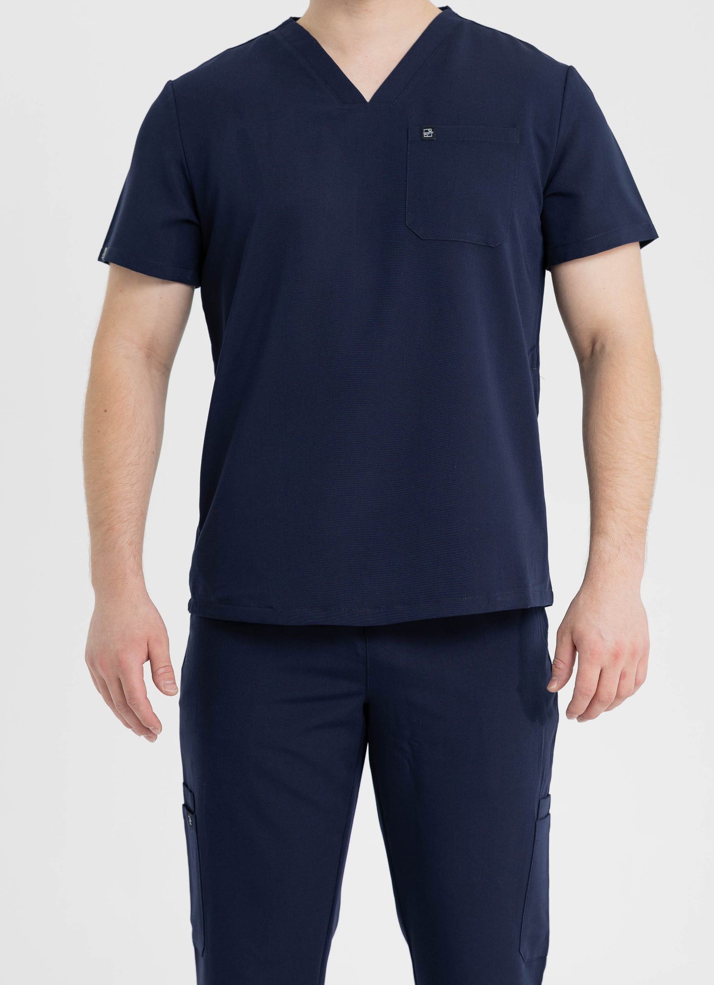 Men's V Neck Scrub Top with Three Pockets in Navy Blue