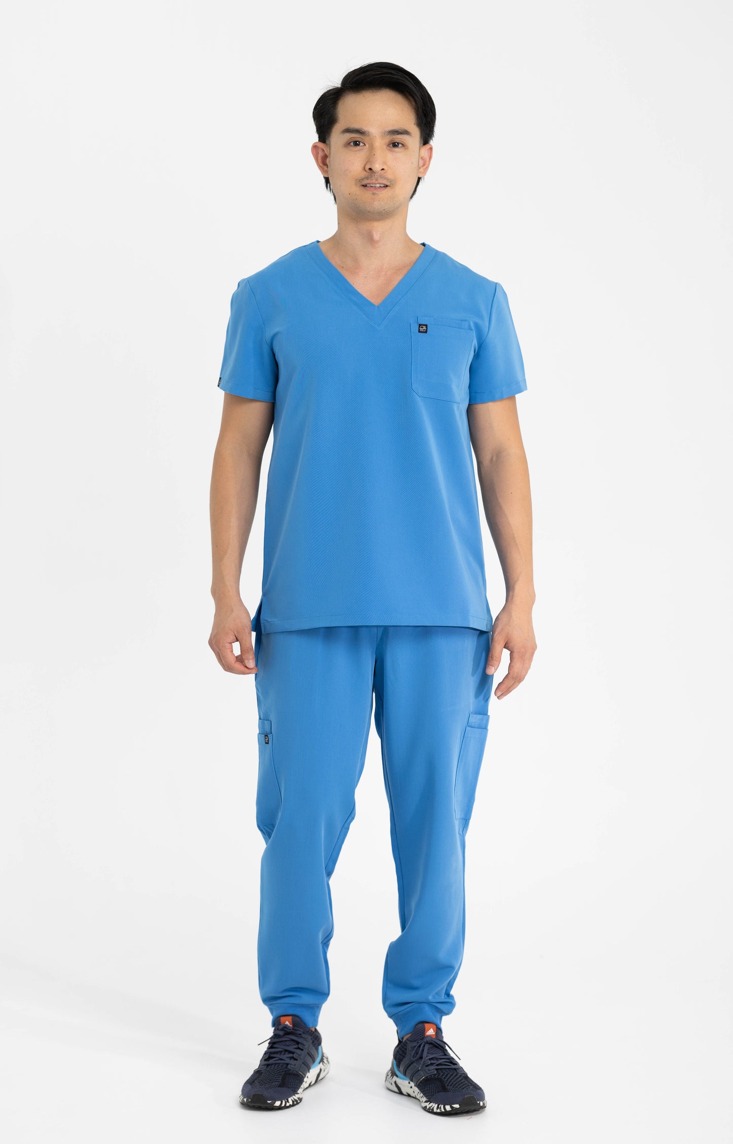 Men's V Neck Scrub top With Chest Pockets in Azure Blue