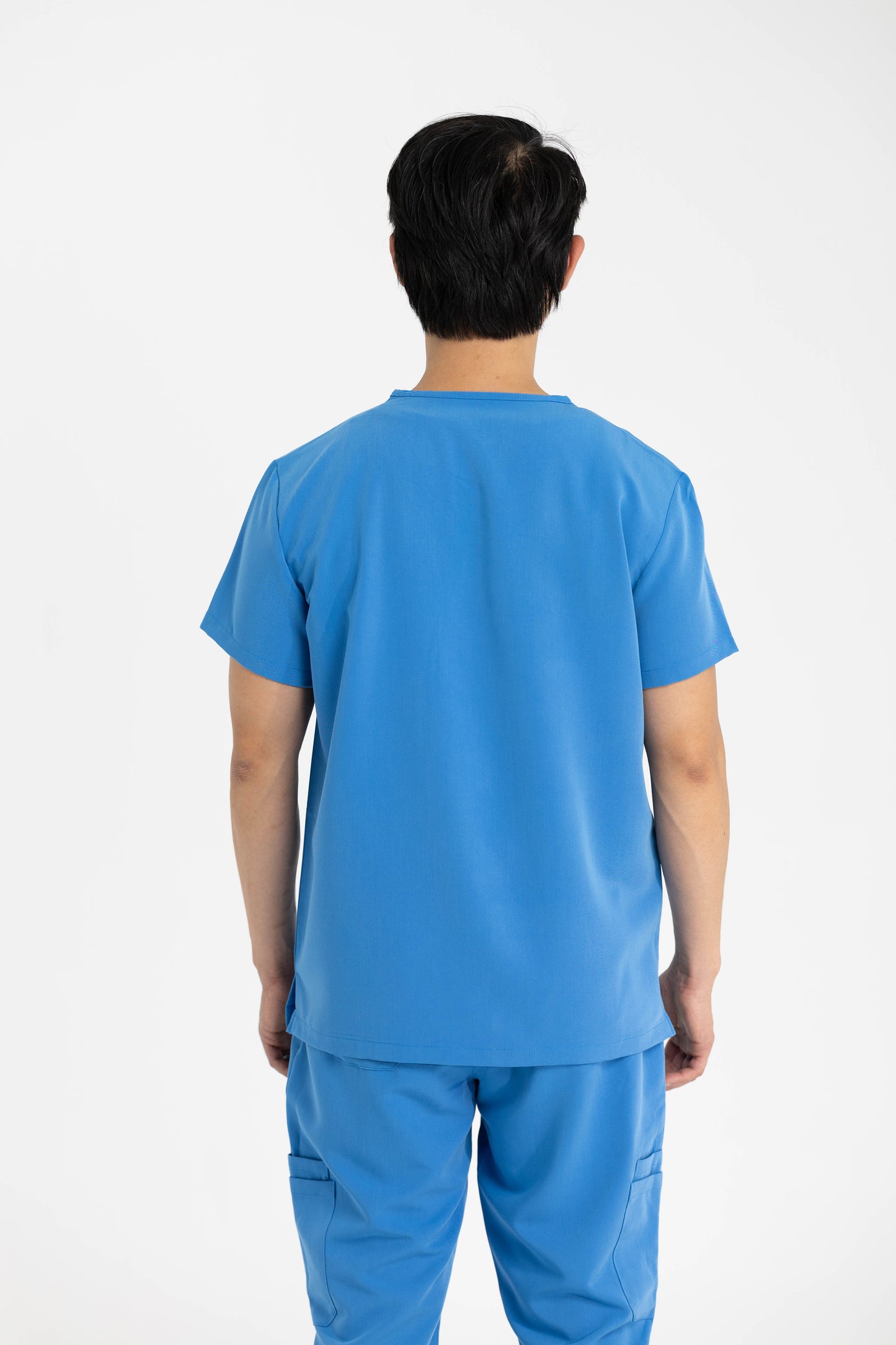 Men's V Neck Scrub top With Chest Pockets in Azure Blue