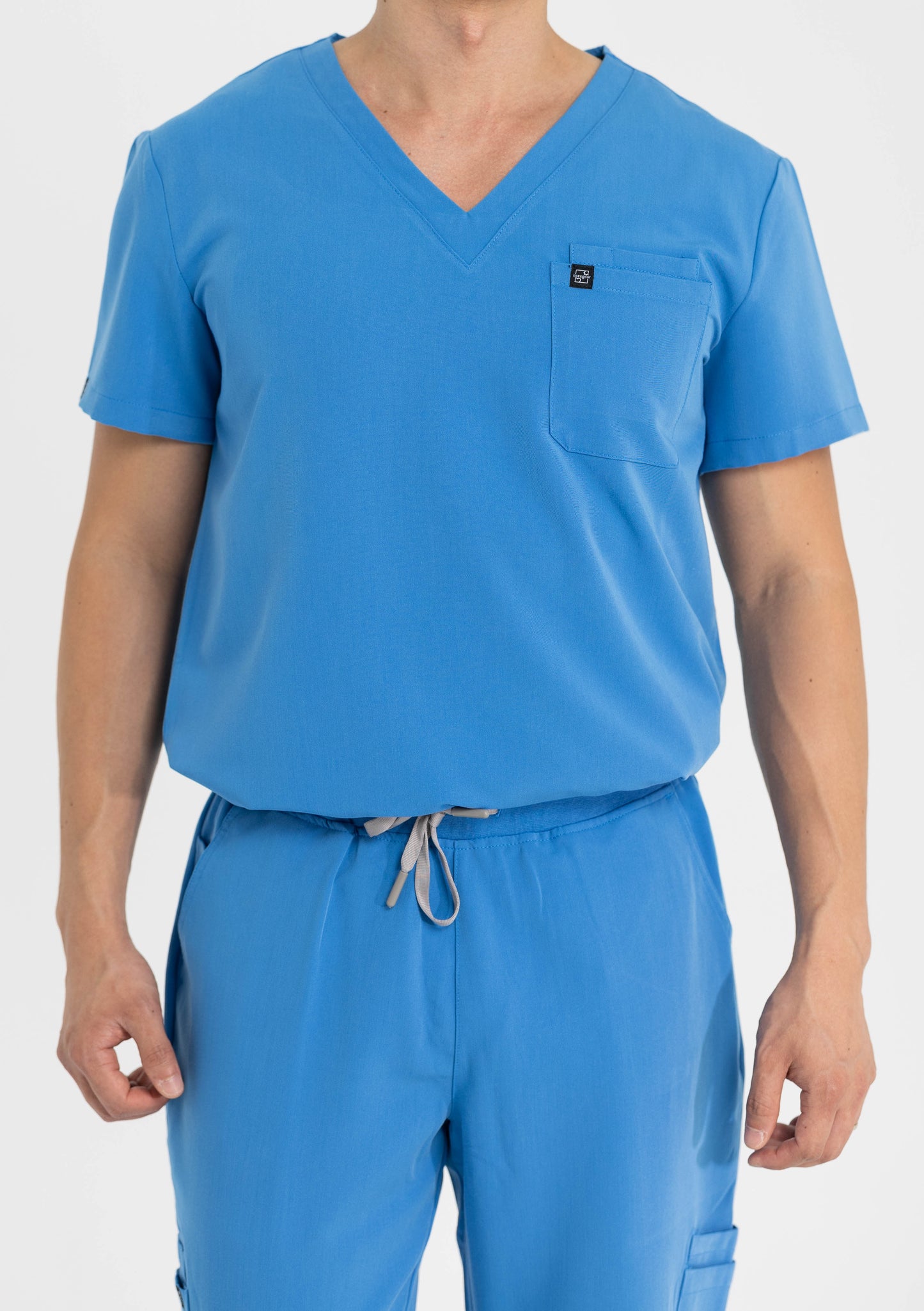 Men's V Neck Scrub top With Chest Pockets in Azure Blue