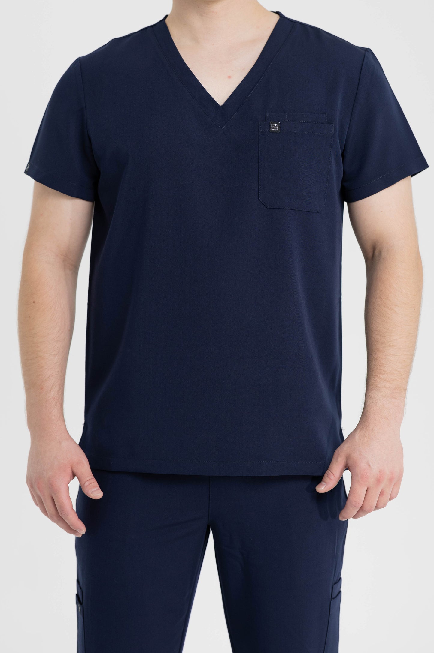 Men's V Neck Scrub top With Chest Pockets in Navy Blue