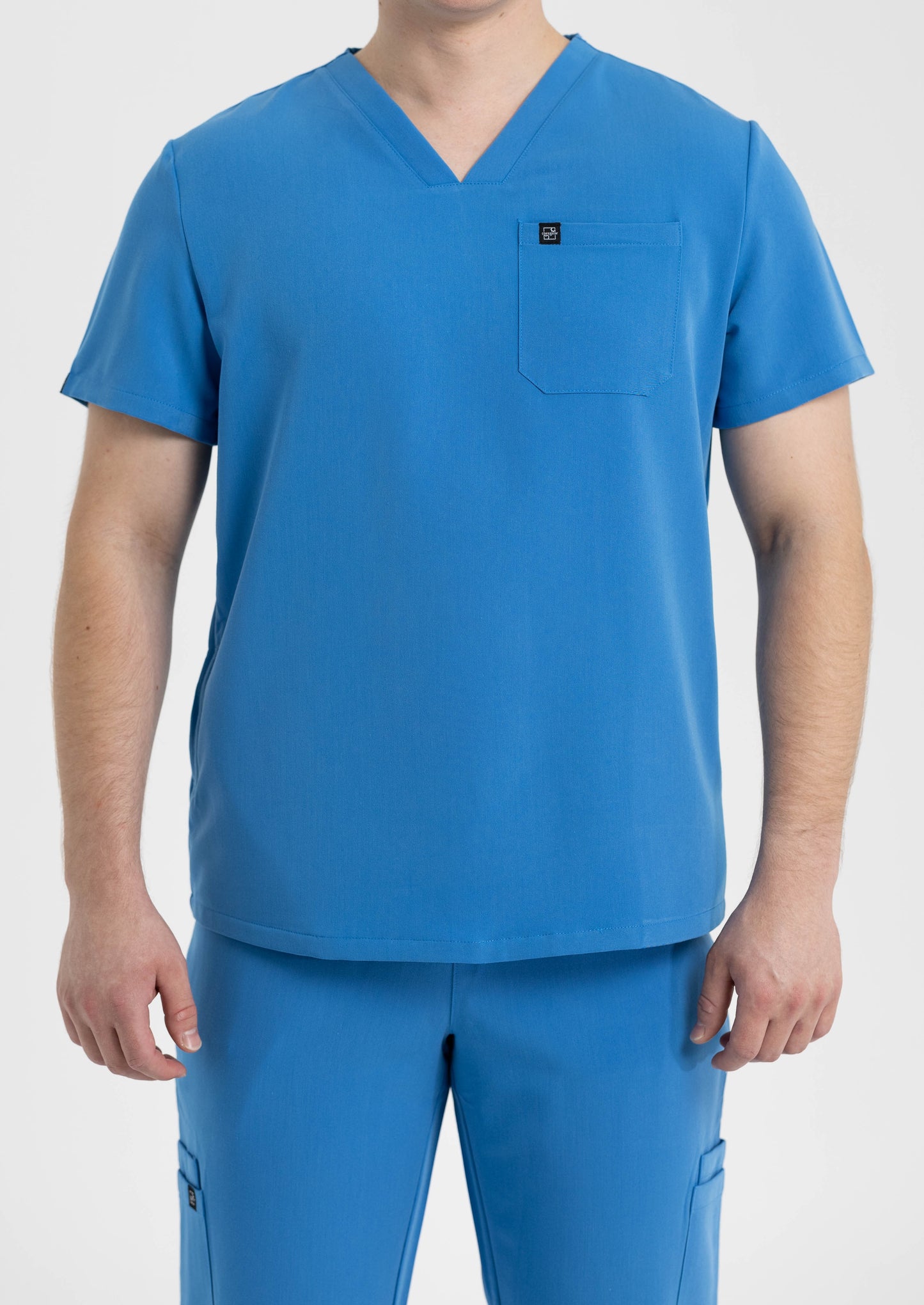 Men's V Neck Scrub Top with Three Pockets in Azure Blue