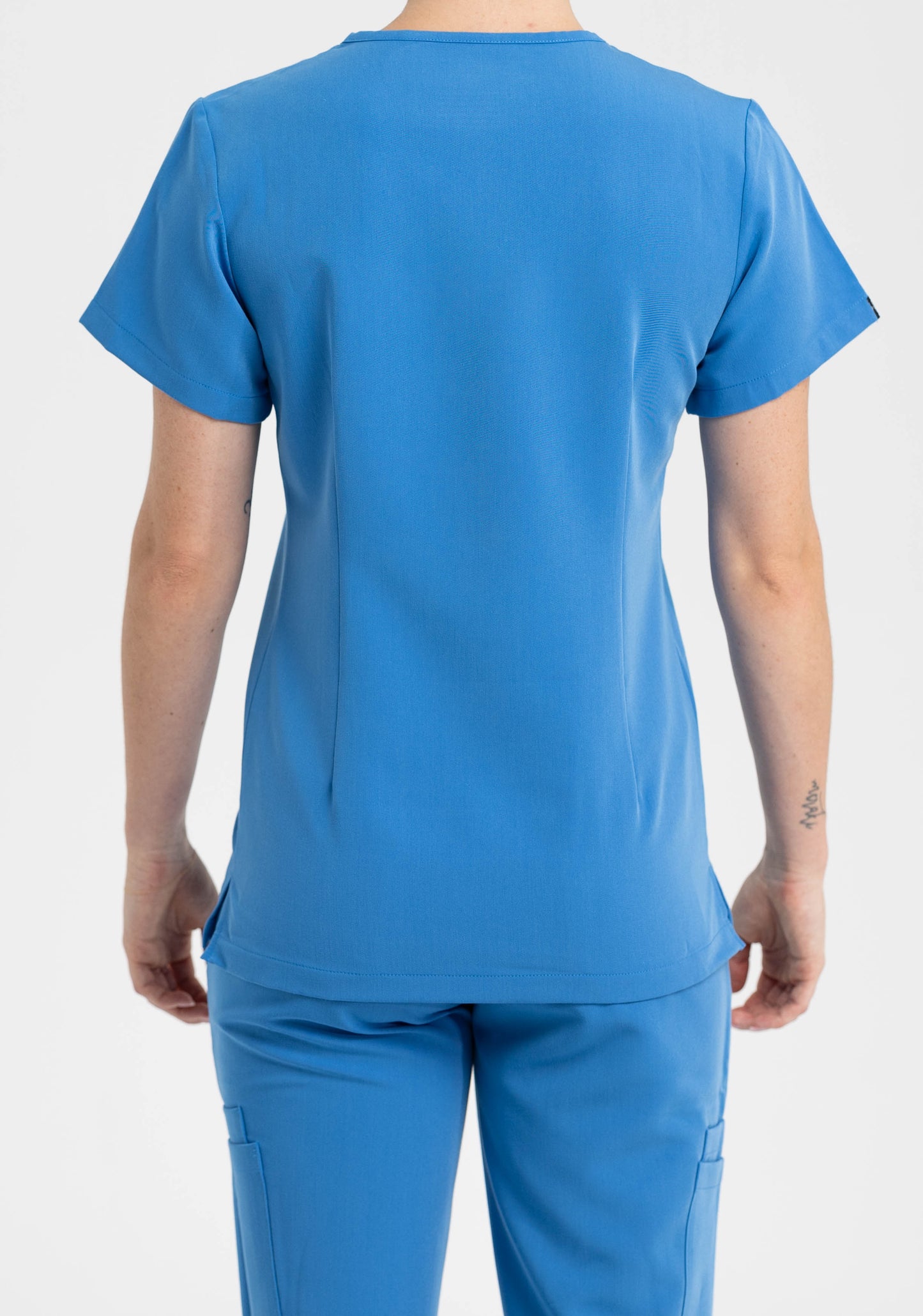 Women's V Neck Scrub top with Chest Pockets in Azure Blue