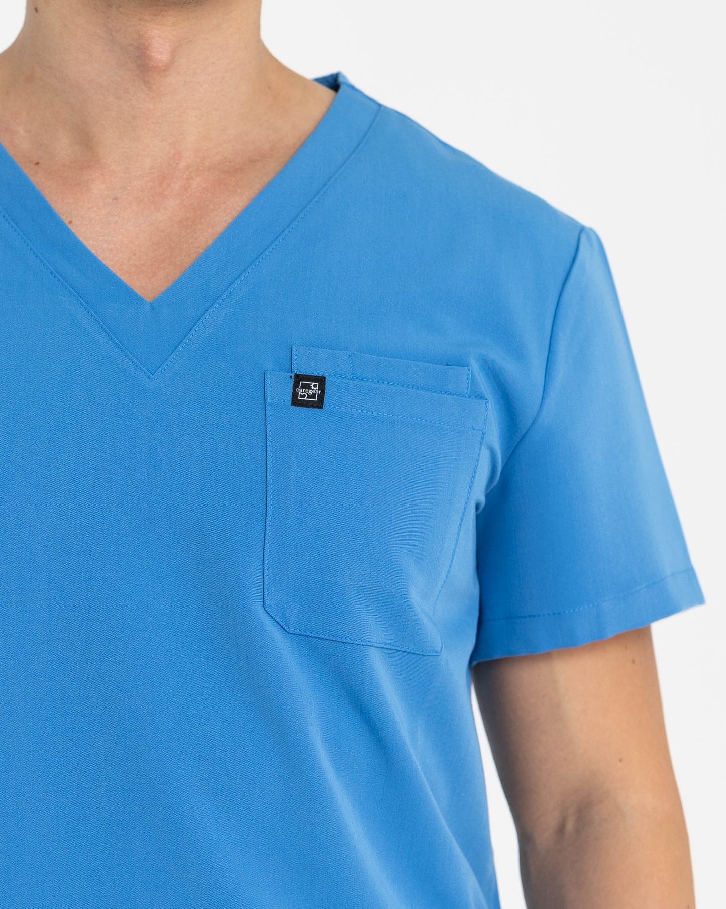 Men's V Neck Scrub top With Chest Pockets in Azure Blue