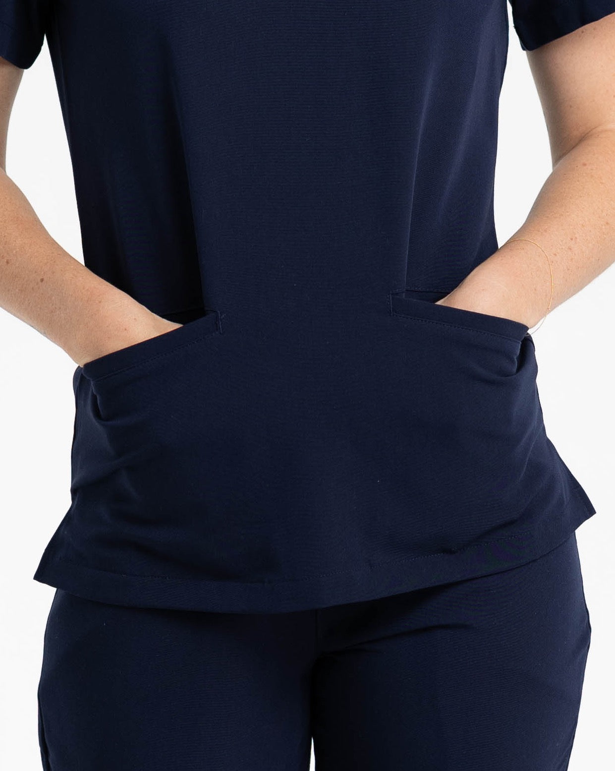 Women V Neck Scrub Top with 3 pockets Navy Blue