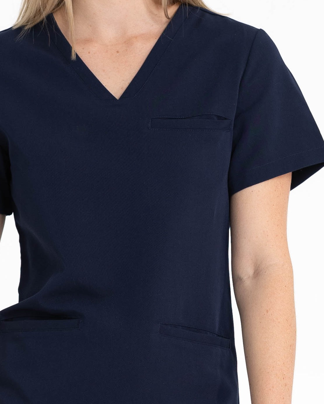 Women V Neck Scrub Top with 3 pockets Navy Blue